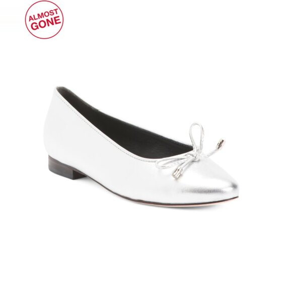 PAULA TORRES Silver Handmade In Brazil Leather Baden Ballerina Flats - Picture 1 of 2